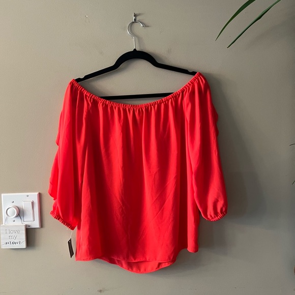*HOST PICK* NWT INC. International Concepts Bright Coral Red Ruffle Top - Picture 8 of 12